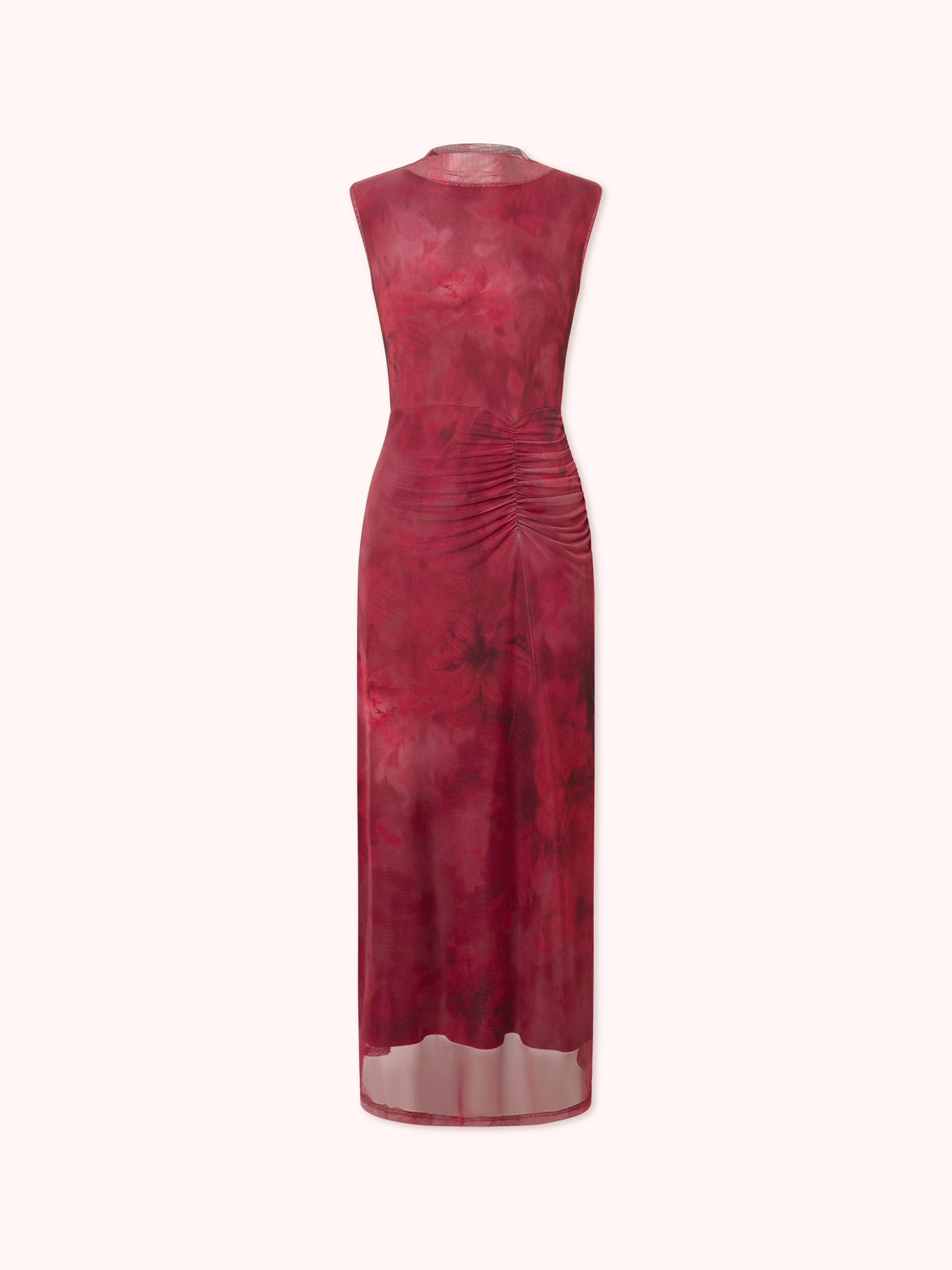 VESTIDO ENTALLADO CON DRAPEADO EN TUL FUCSIA