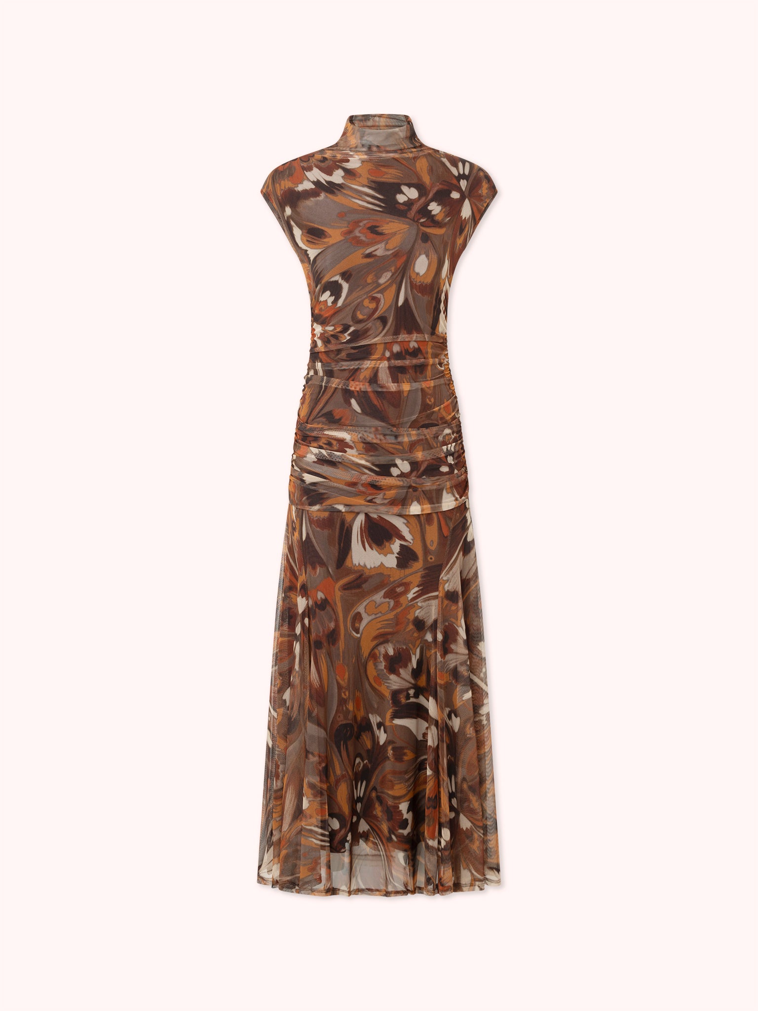 VESTIDO DRAPEADO DE TUL ESTAMPADO MARRÓN