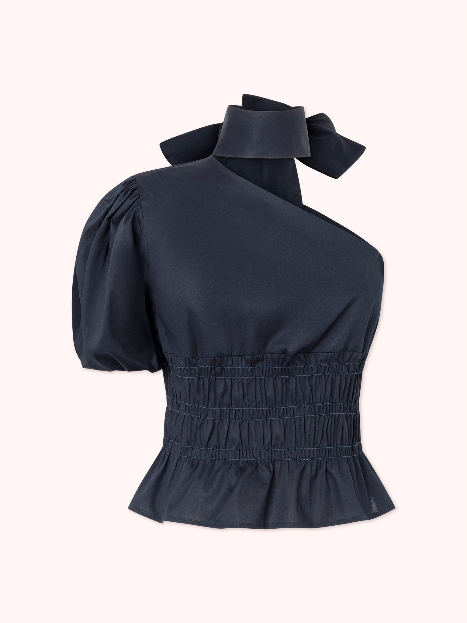 TOP ASIMÉTRICO EN ALGODÓN AZUL MARINO