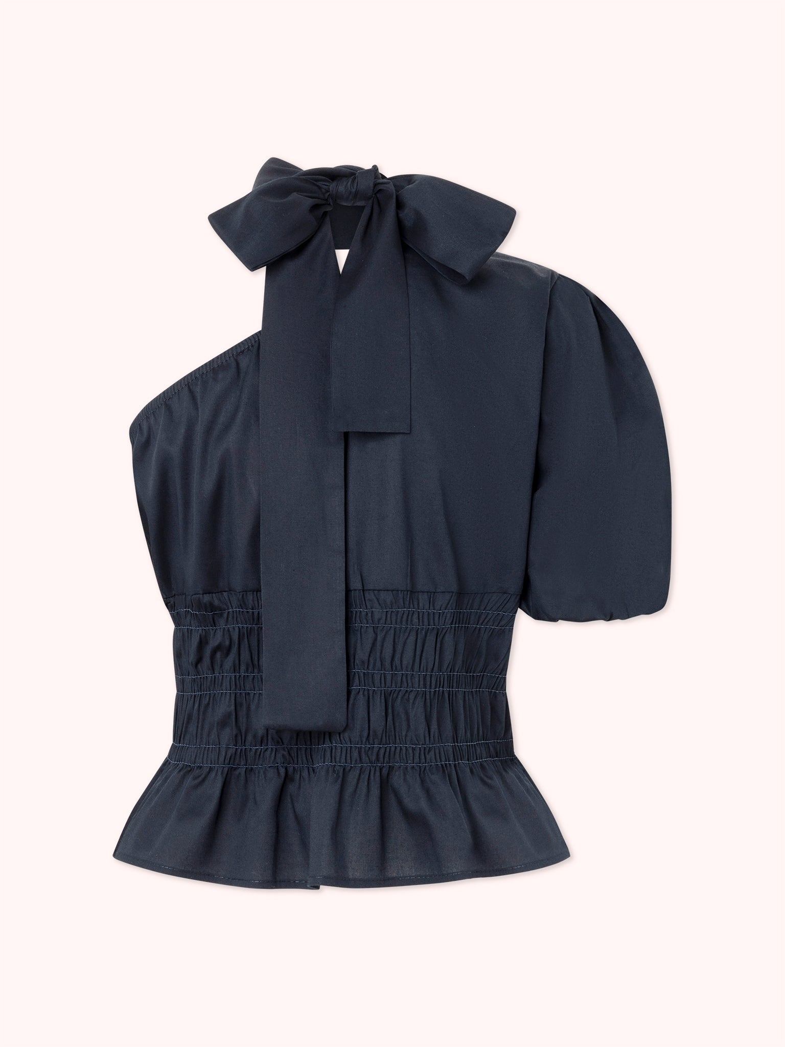 TOP ASIMÉTRICO EN ALGODÓN AZUL MARINO