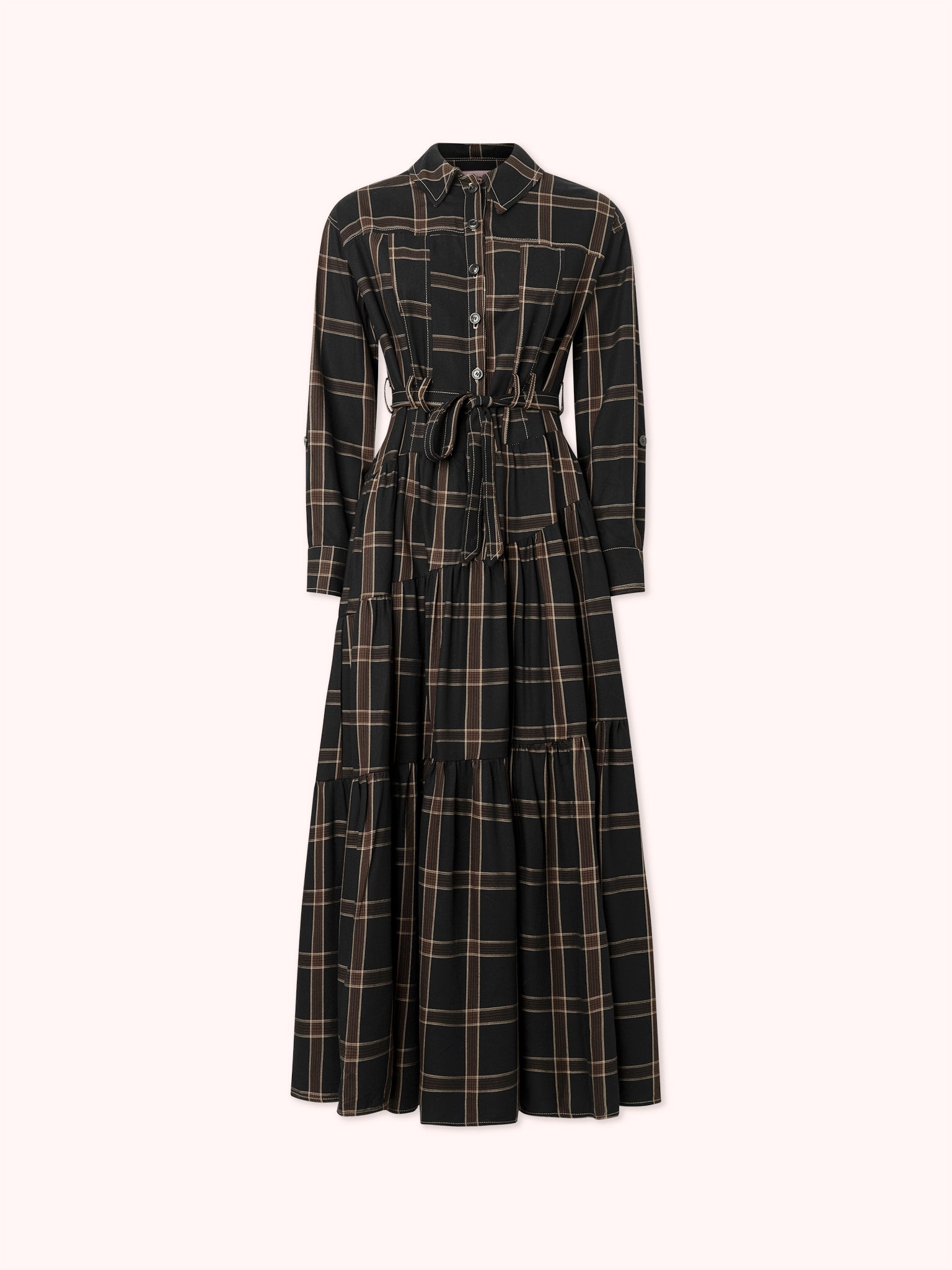 VESTIDO CAMISERO LARGO DE CUADROS