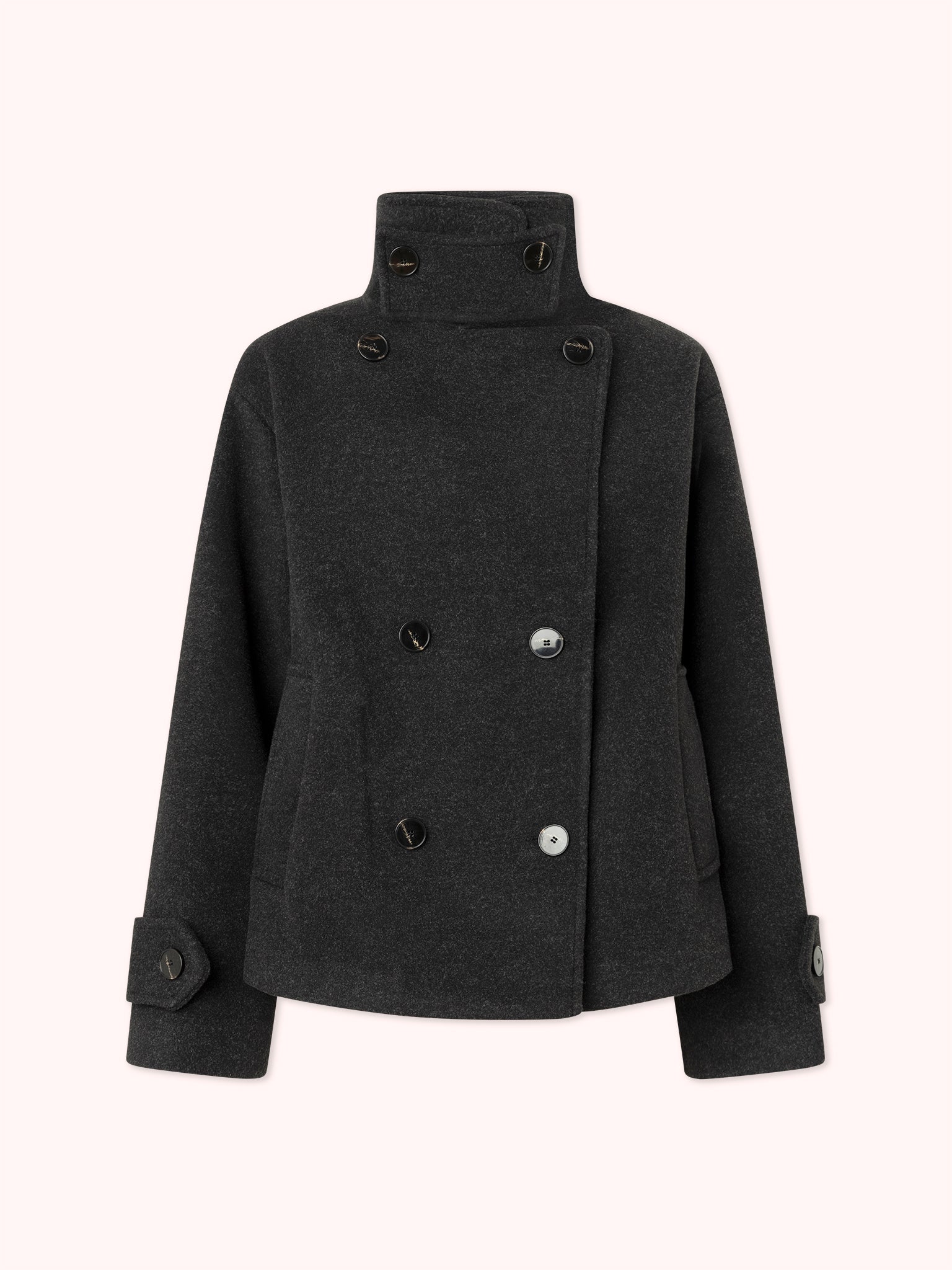 ABRIGO CRUZADO CON CUELLO PERKINS GRIS OSCURO