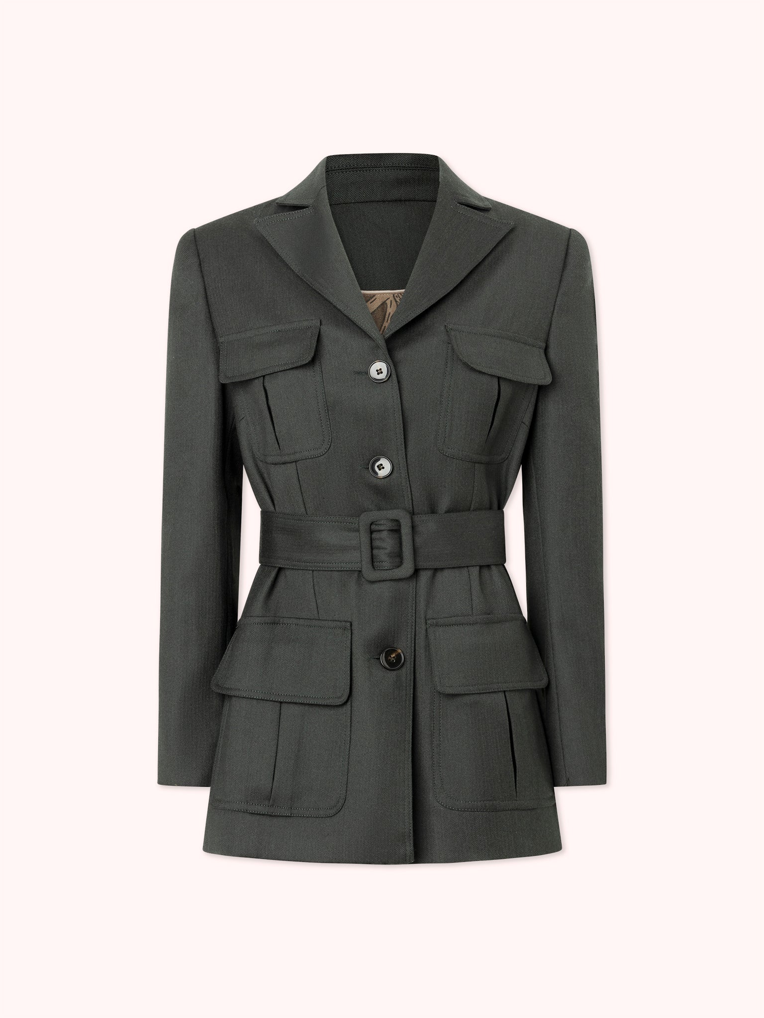 BLAZER DE LANA CON CINTURON Y BOLSILLOS CON TAPA