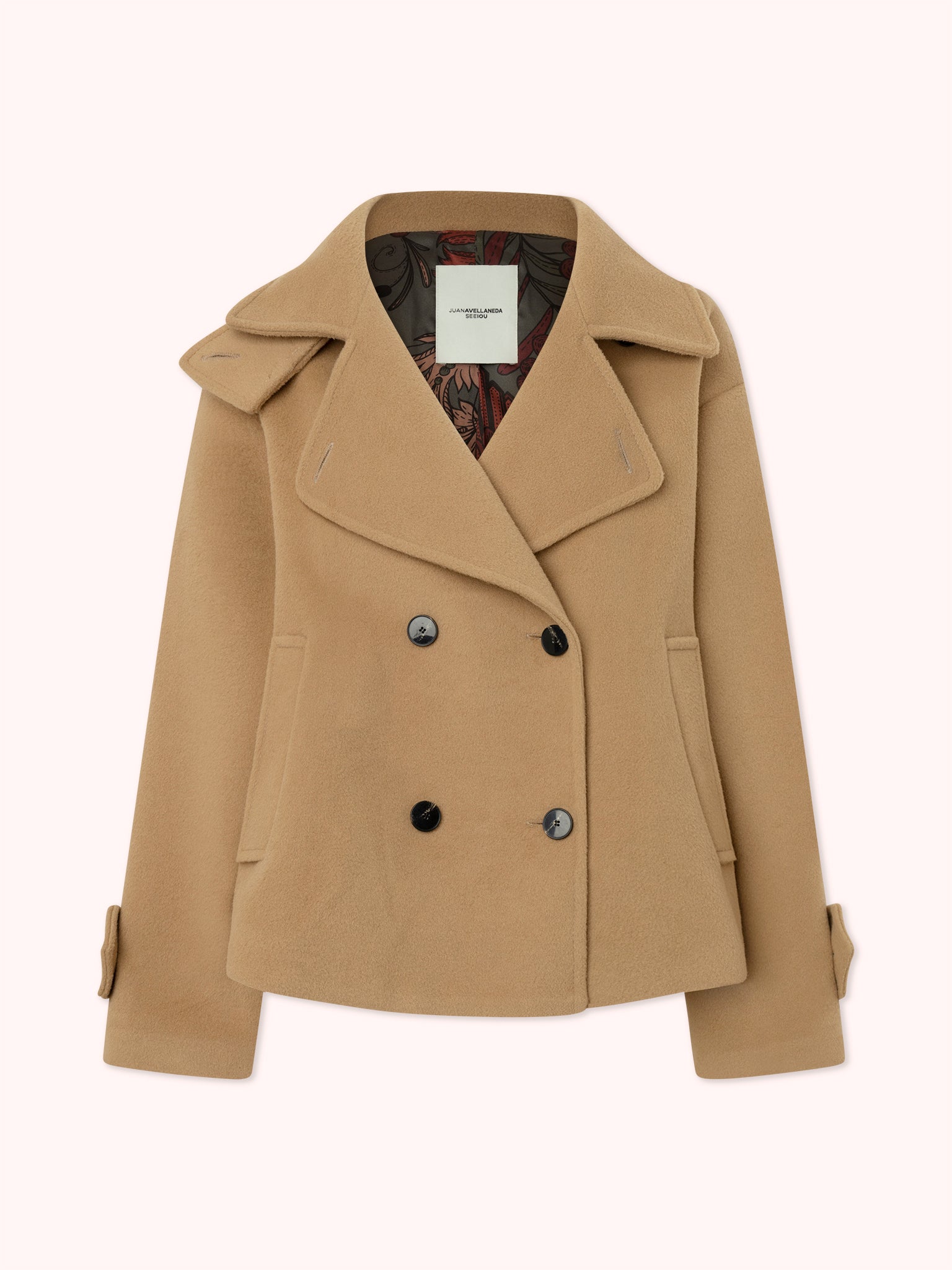 ABRIGO CRUZADO CON CUELLO PERKINS CAMEL