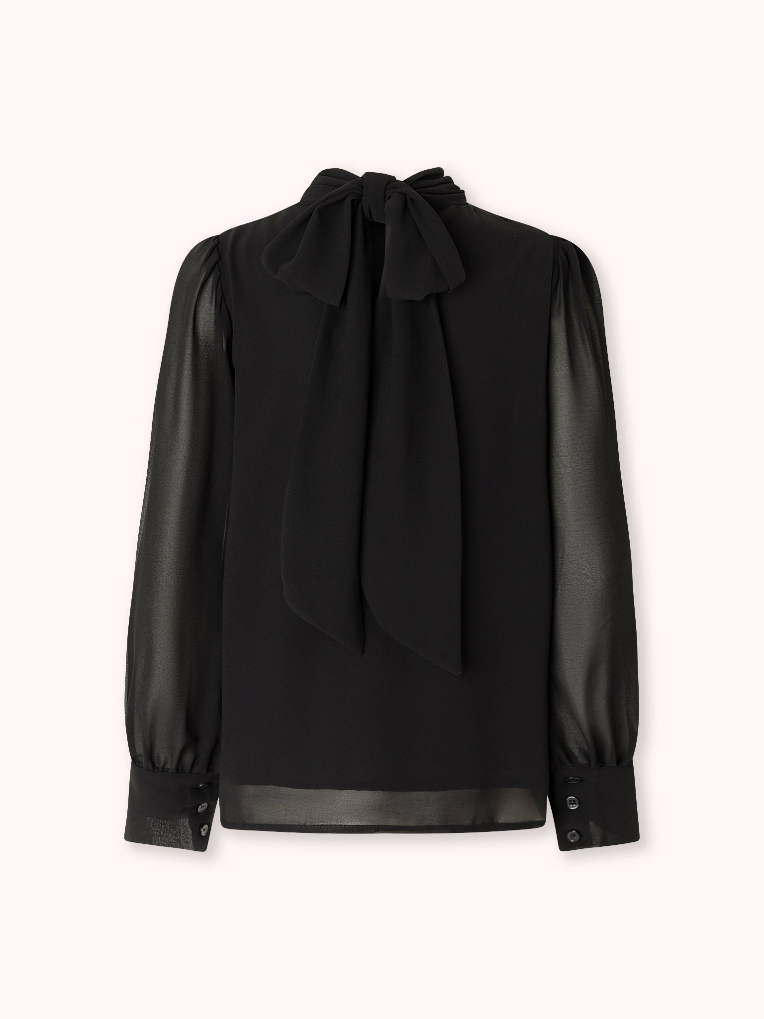 BLUSA DE CUELLO ALTO CON LAZADA NEGRA