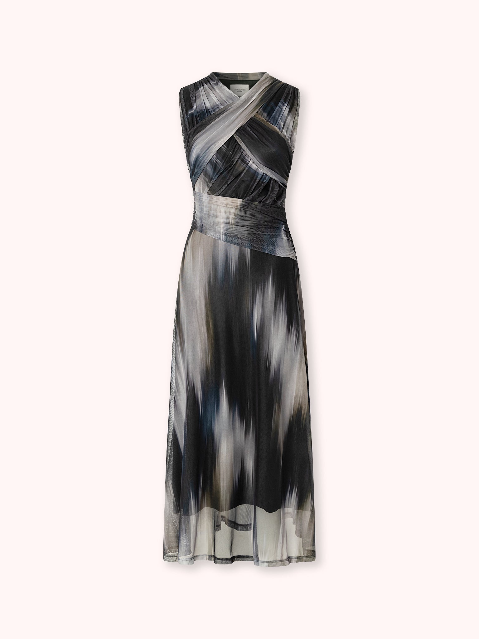 VESTIDO TUL ESTAMPADO IKAT NEGRO