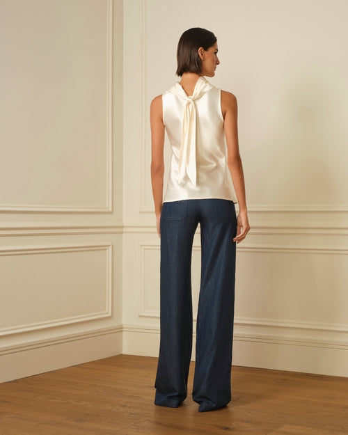 TOP SATINADO CON PAÑUELO CRUDO