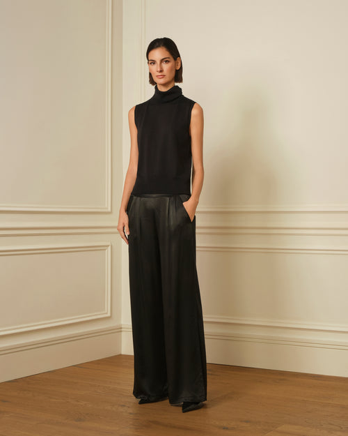 PANTALÓN PALAZZO SATINADO NEGRO