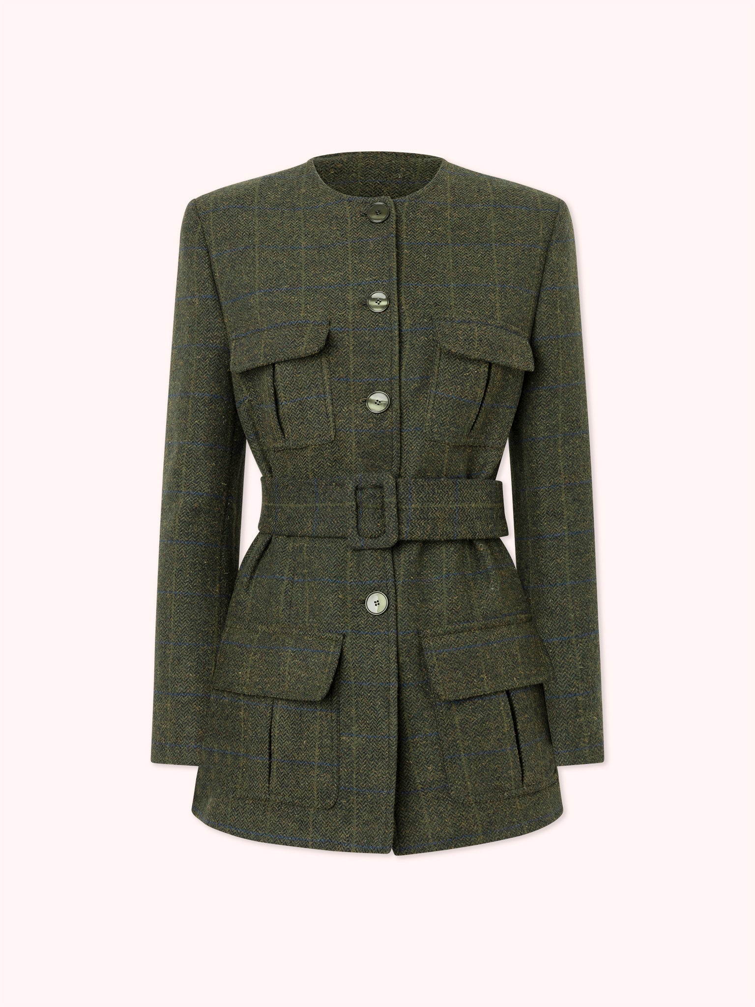 BLAZER DE LANA CON CINTURON Y BOLSILLOS CON TAPA