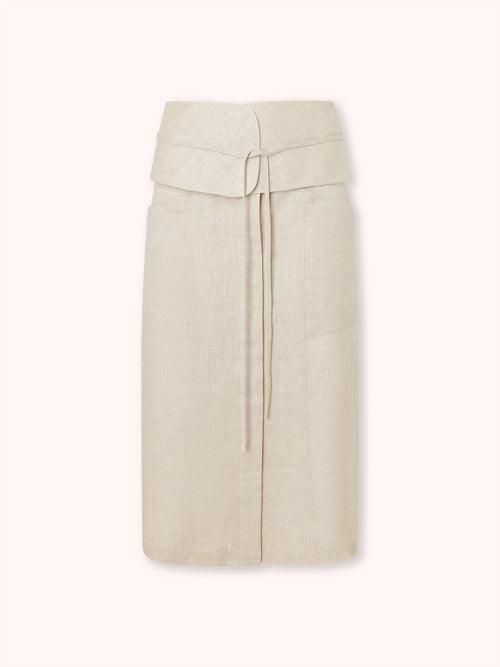 FALDA MIDI CON CITURILLA ANCHA BEIGE