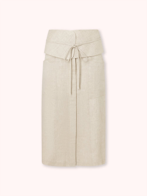 FALDA MIDI CON CITURILLA ANCHA BEIGE