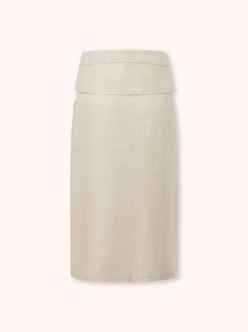 FALDA MIDI CON CITURILLA ANCHA BEIGE