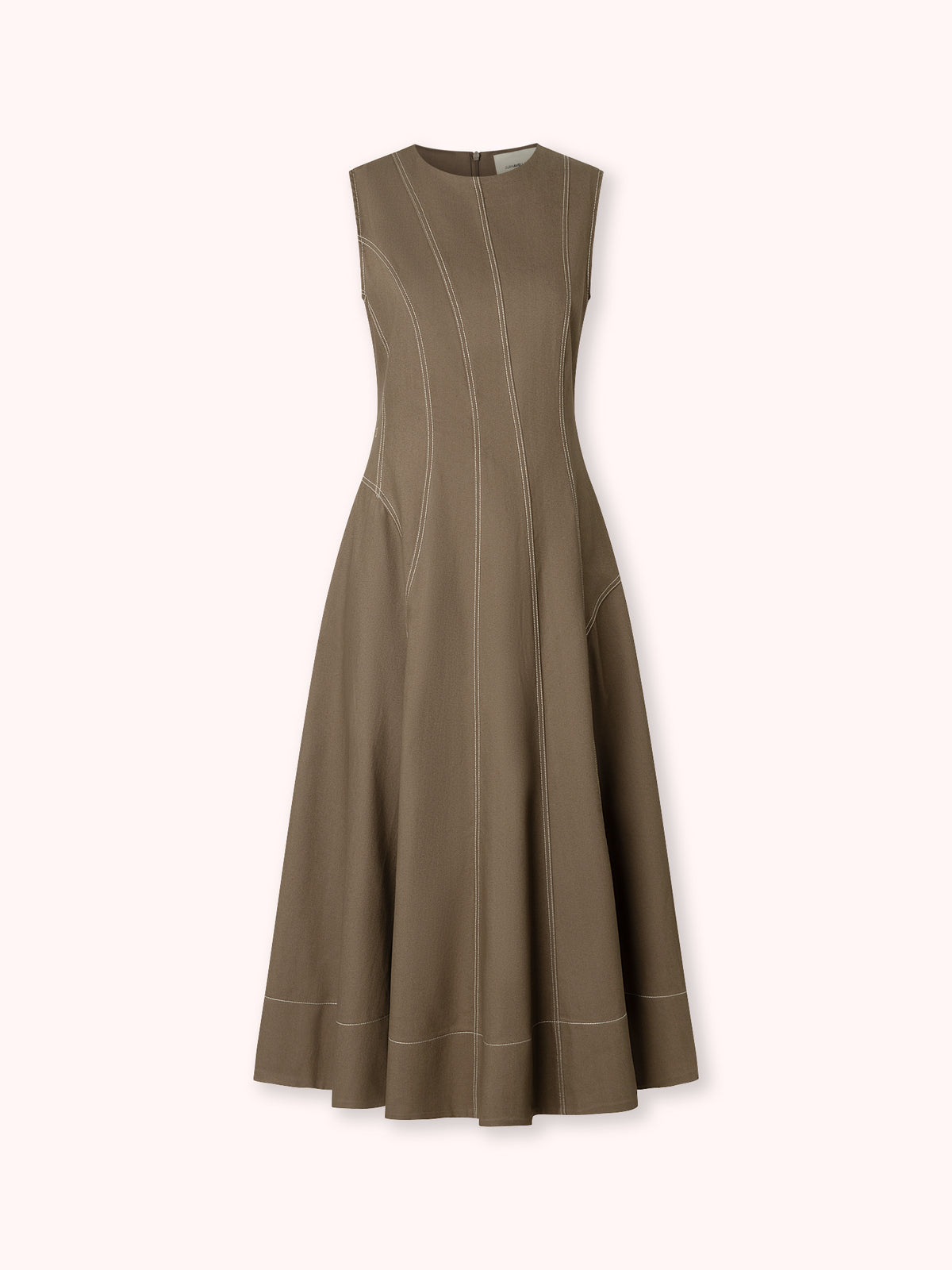 VESTIDO MIDI DENIM CON COSTURAS VISTAS TAUPE