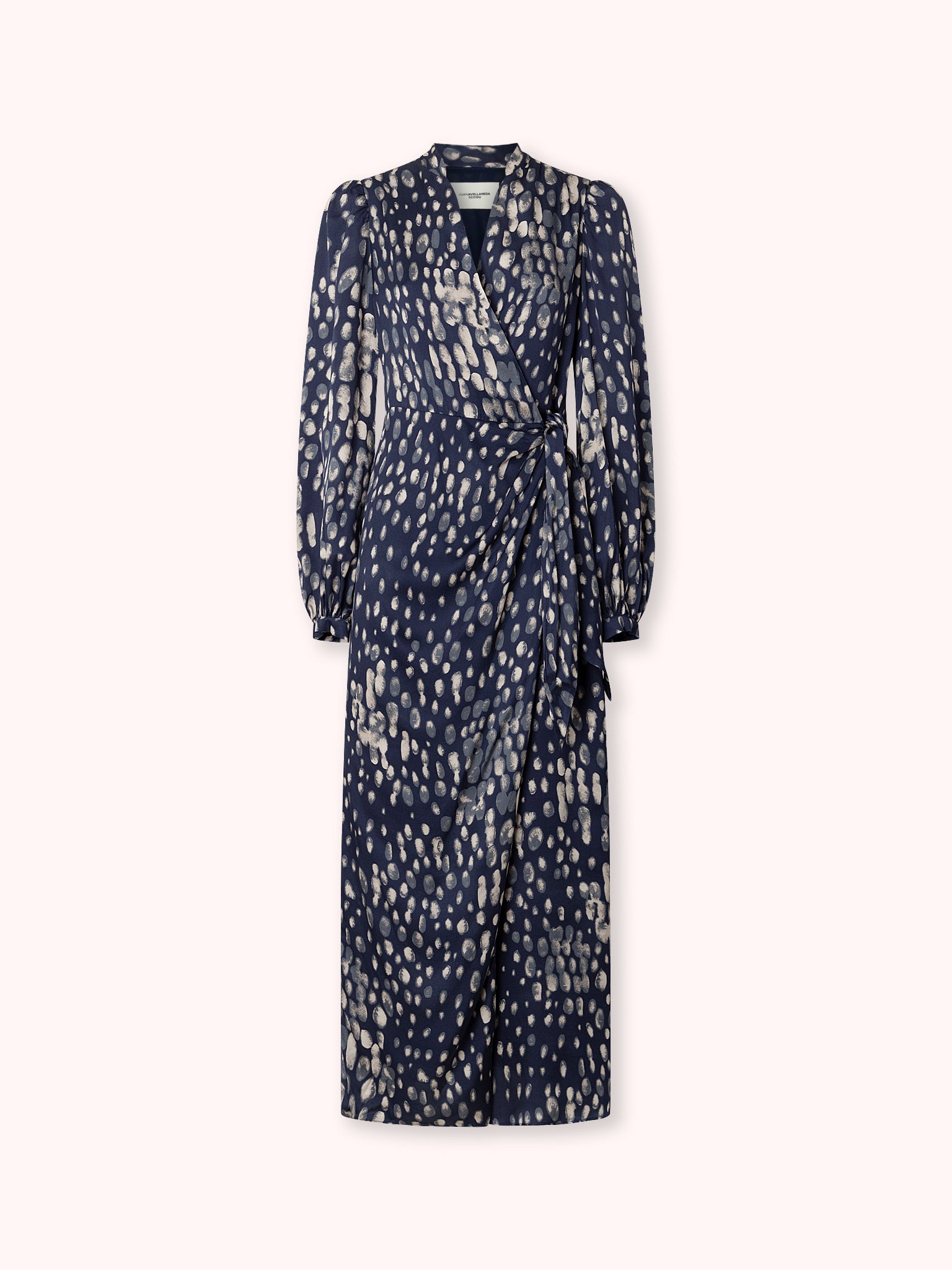 VESTIDO MIDI CRUZADO CON ESTAMPADO AZUL