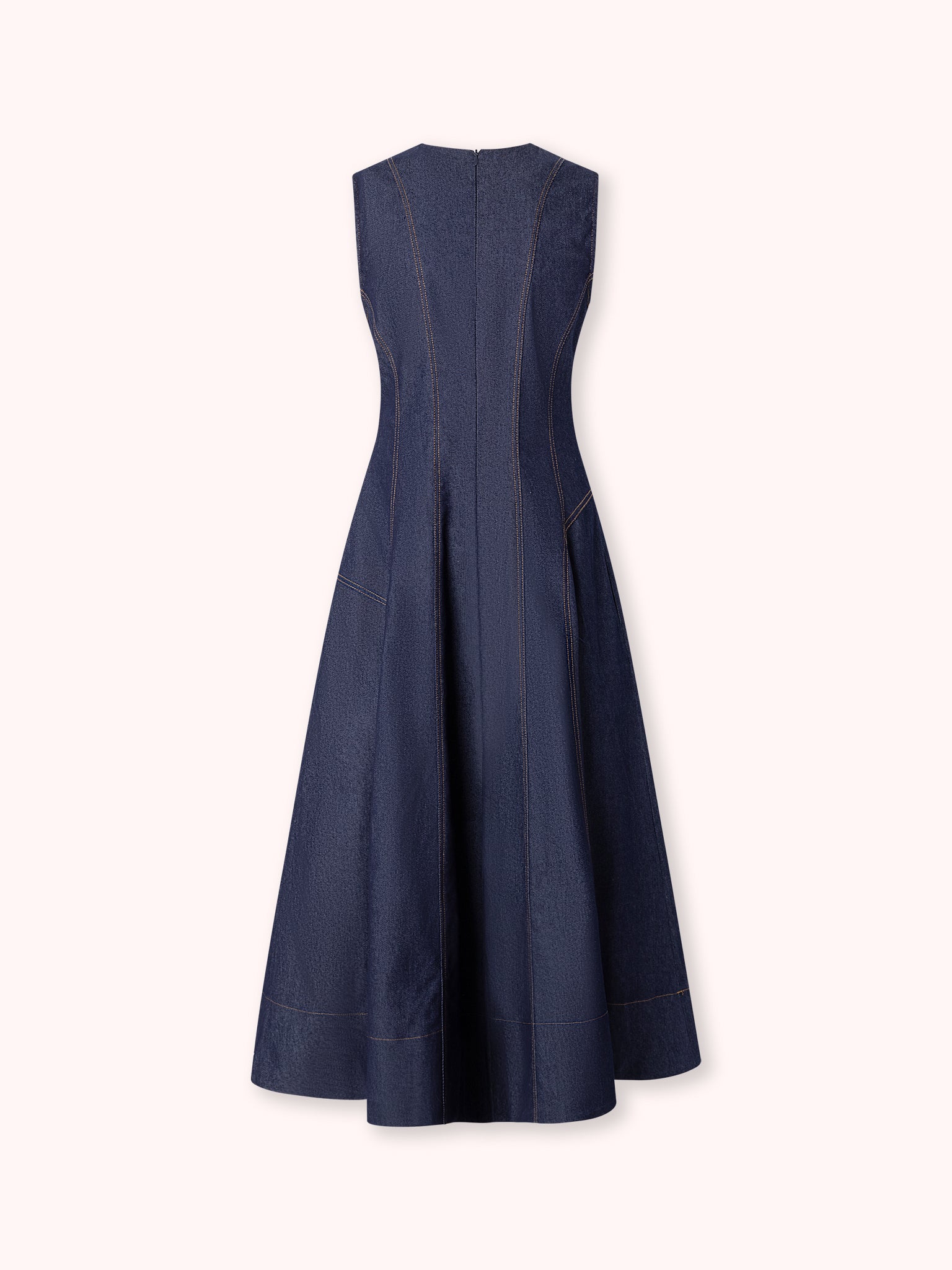 VESTIDO MIDI DENIM CON COSTURAS VISTAS AZUL