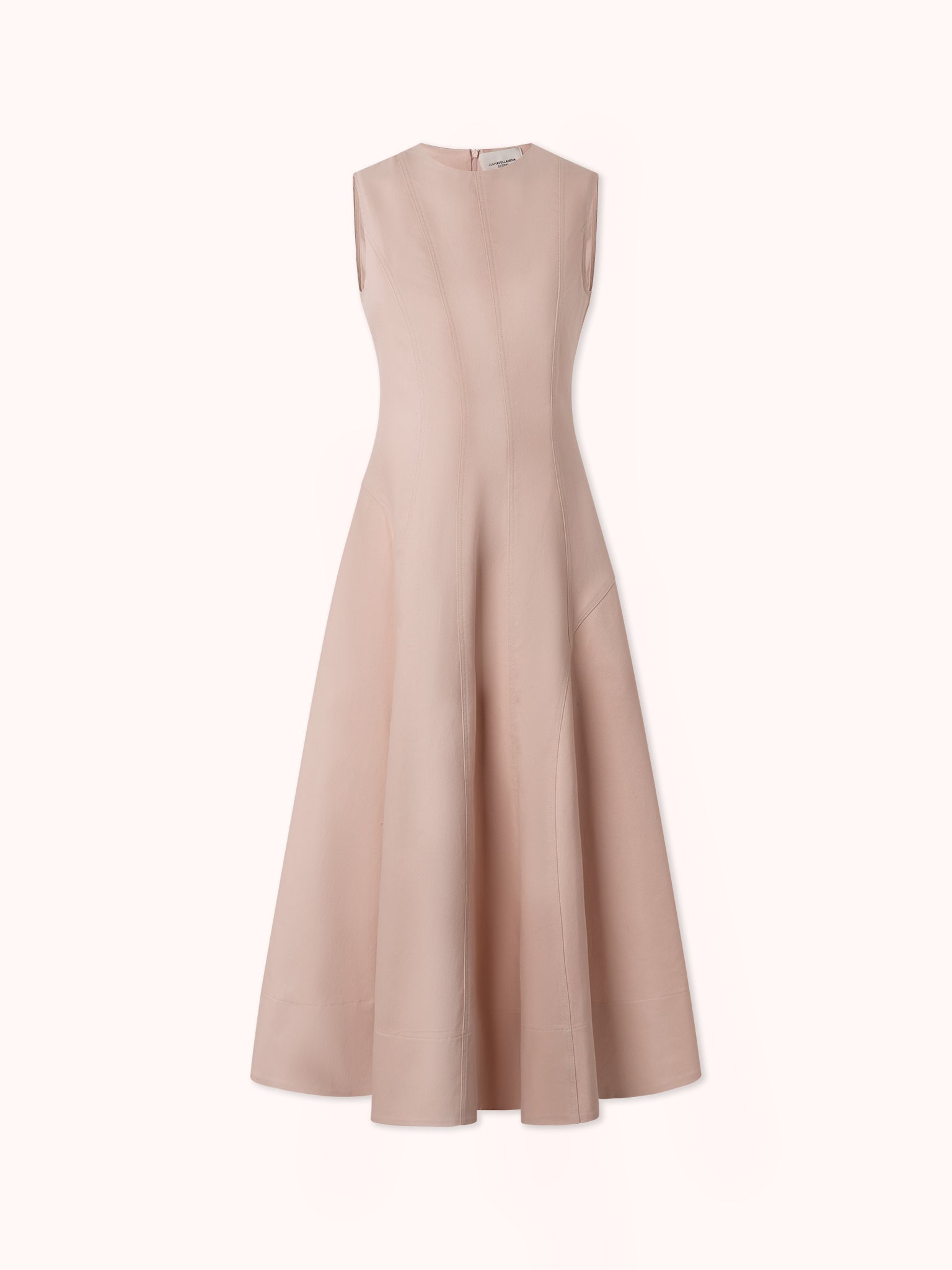 VESTIDO MIDI DENIM CON COSTURAS VISTAS ROSA