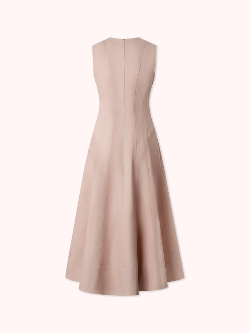 VESTIDO MIDI DENIM CON COSTURAS VISTAS ROSA