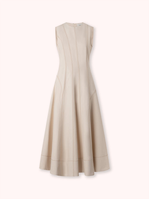 PREVENTA VESTIDO MIDI DENIM CON COSTURAS VISTAS OFF-WHITE