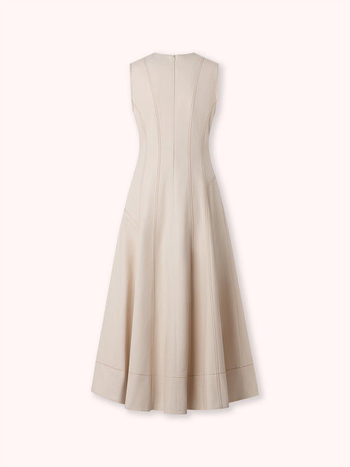 PREVENTA VESTIDO MIDI DENIM CON COSTURAS VISTAS OFF-WHITE