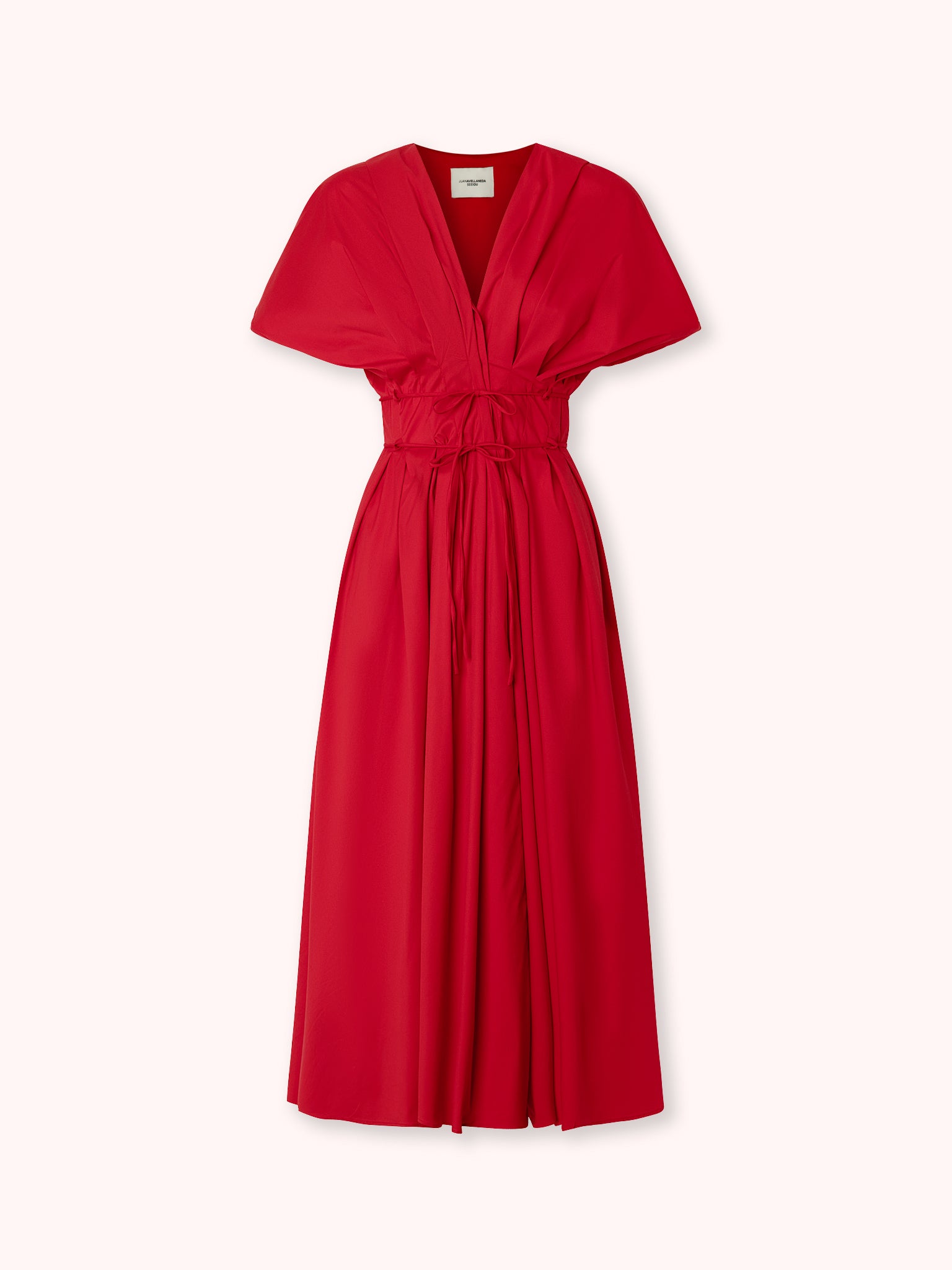 VESTIDO MIDI ESCOTE PICO ROJO