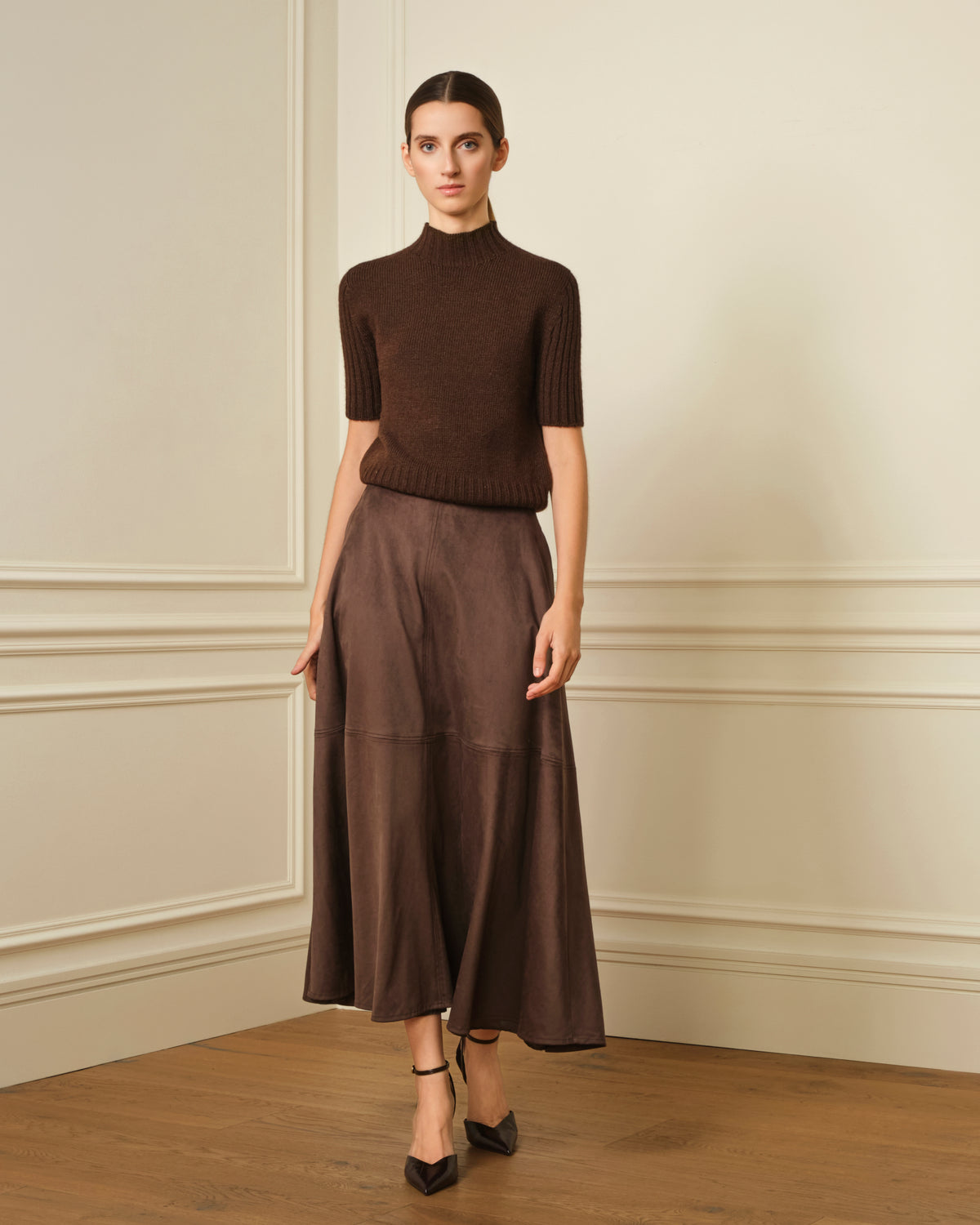 FALDA MIDI ANTE MARRÓN