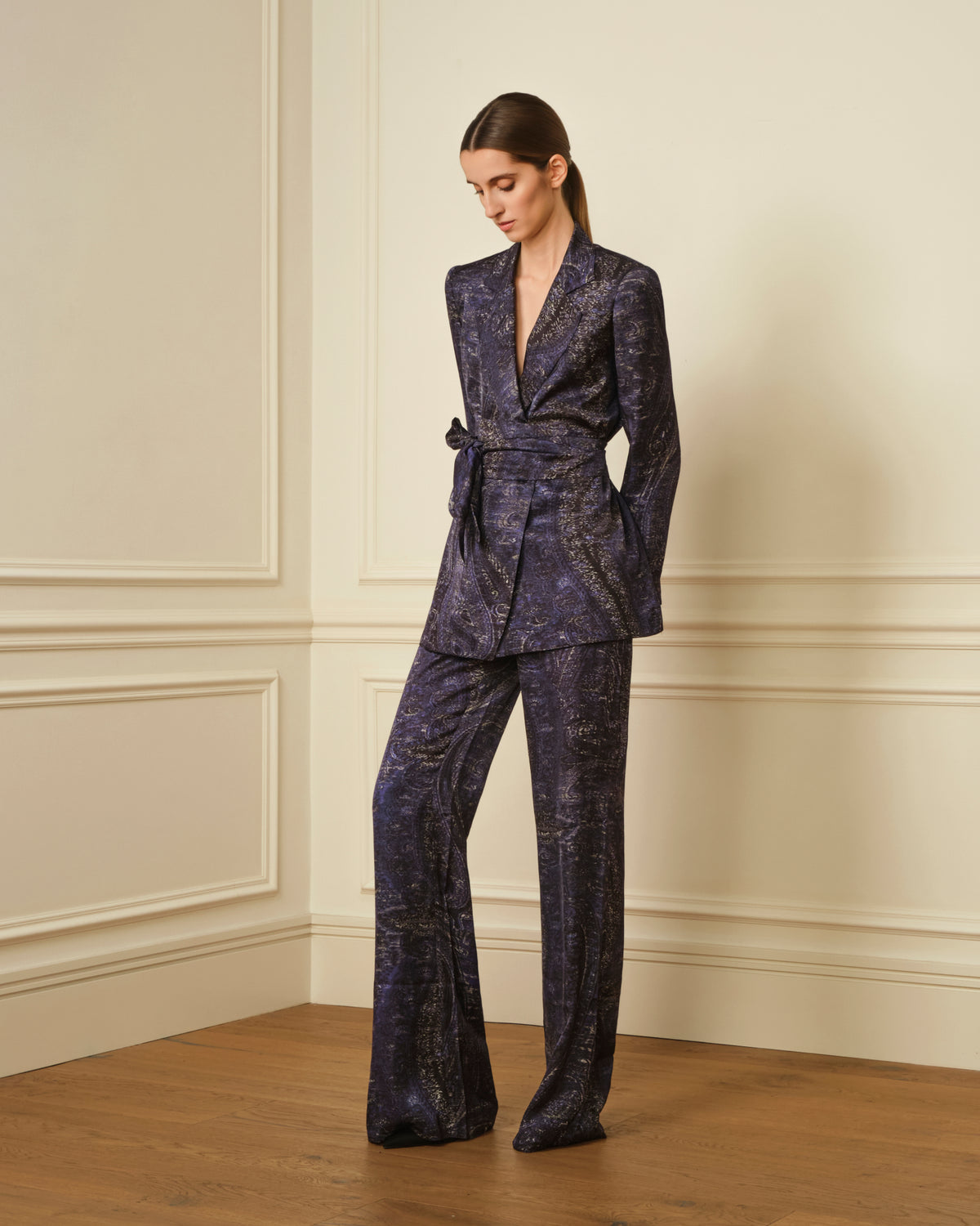 BLAZER SATINADO ESTAMPADO AZUL