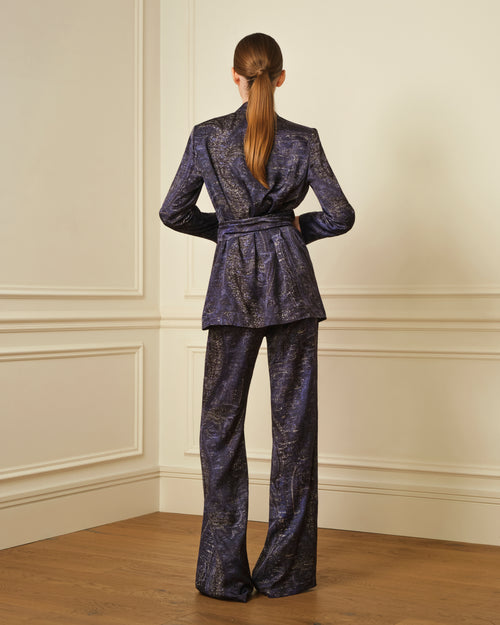 BLAZER SATINADO ESTAMPADO AZUL