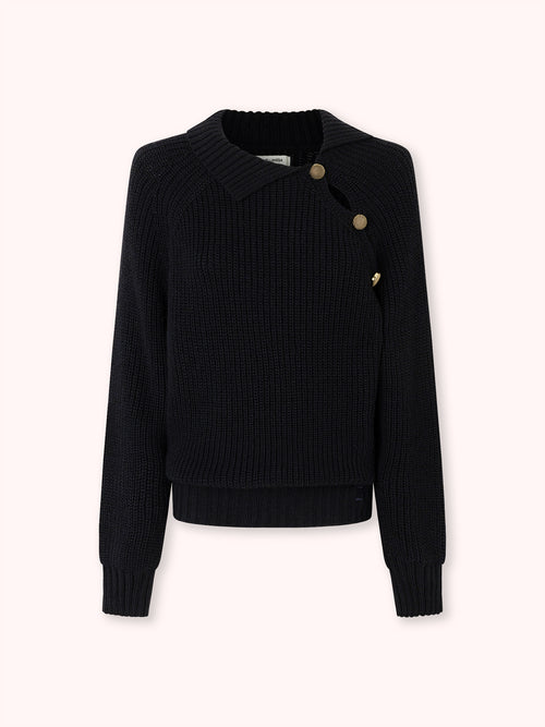 SUÉTER DE CUELLO ALTO BOTONES NAVY