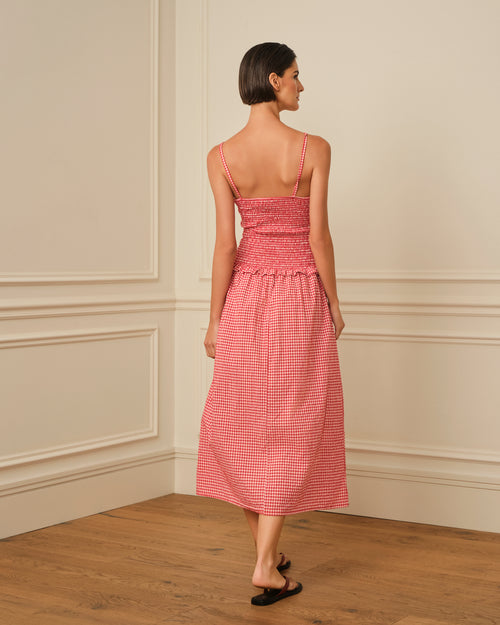 VESTIDO DE TIRANTES CON ESTAMPADO VICHY ROJO