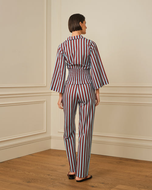 PANTALÓN DE RAYAS BURDEOS Y CELESTE