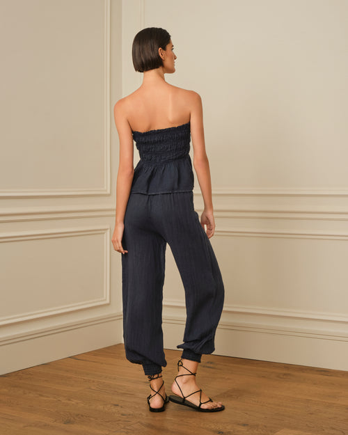 PANTALÓN BOMBACHO CINTURA ELÁSTICA AZUL MARINO