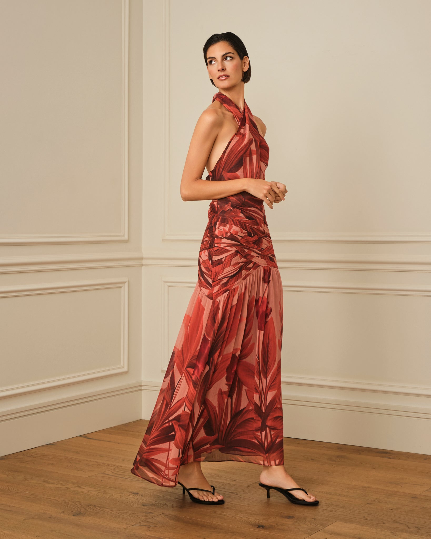 VESTIDO HALTER ESTAMPADO DRAPEADO