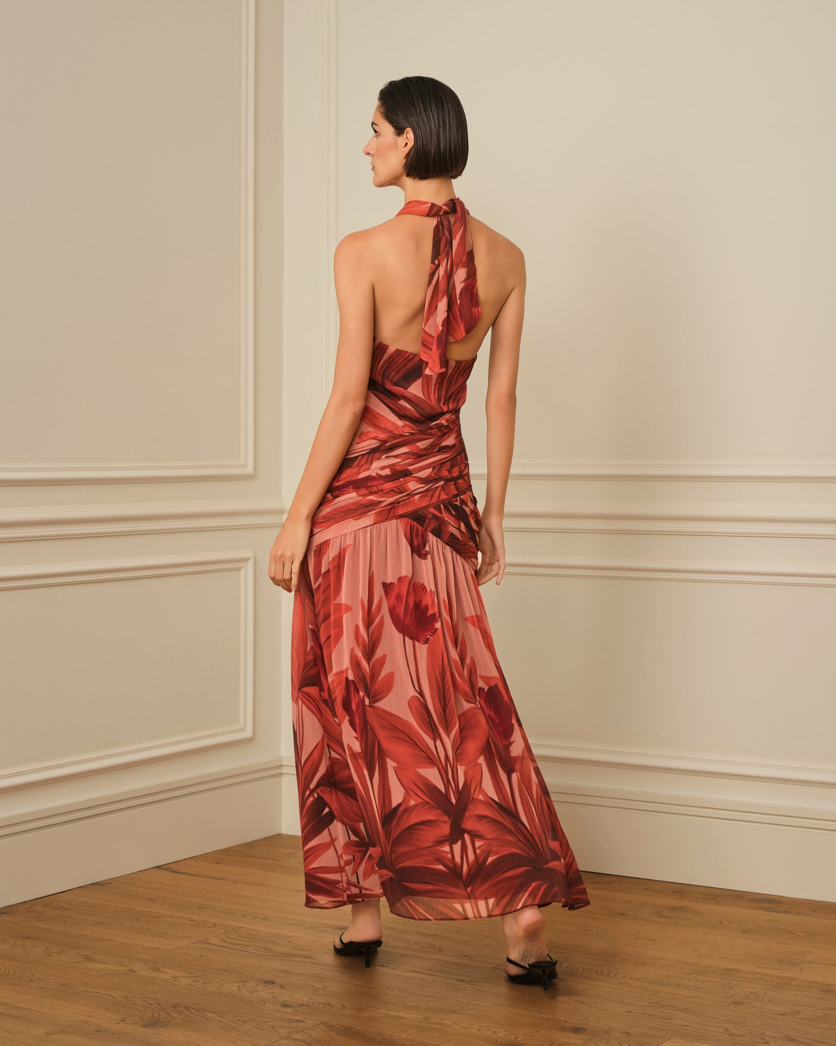 VESTIDO HALTER ESTAMPADO DRAPEADO