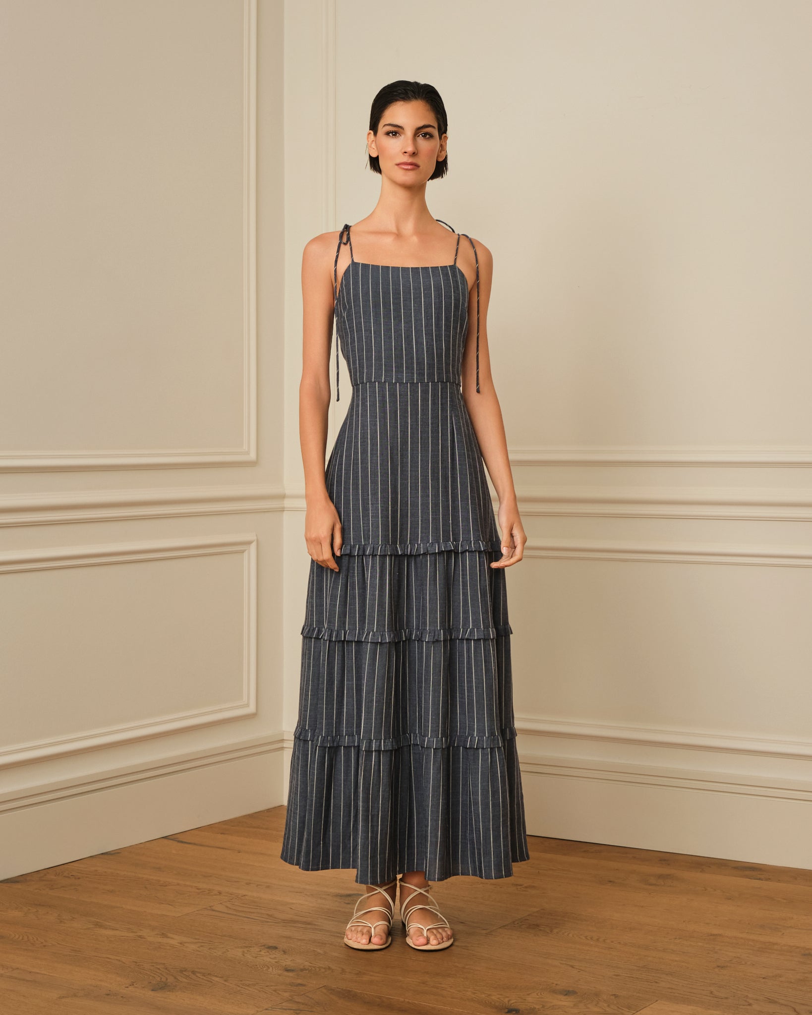 VESTIDO TIRANTES CON ESTAMPADO A RAYAS DENIM
