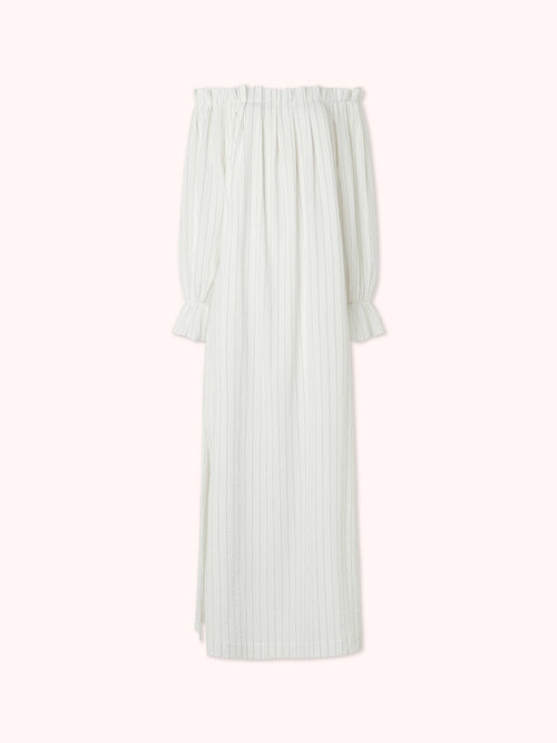 VESTIDO BARDOT ESTAMPADO RAYAS BLANCO