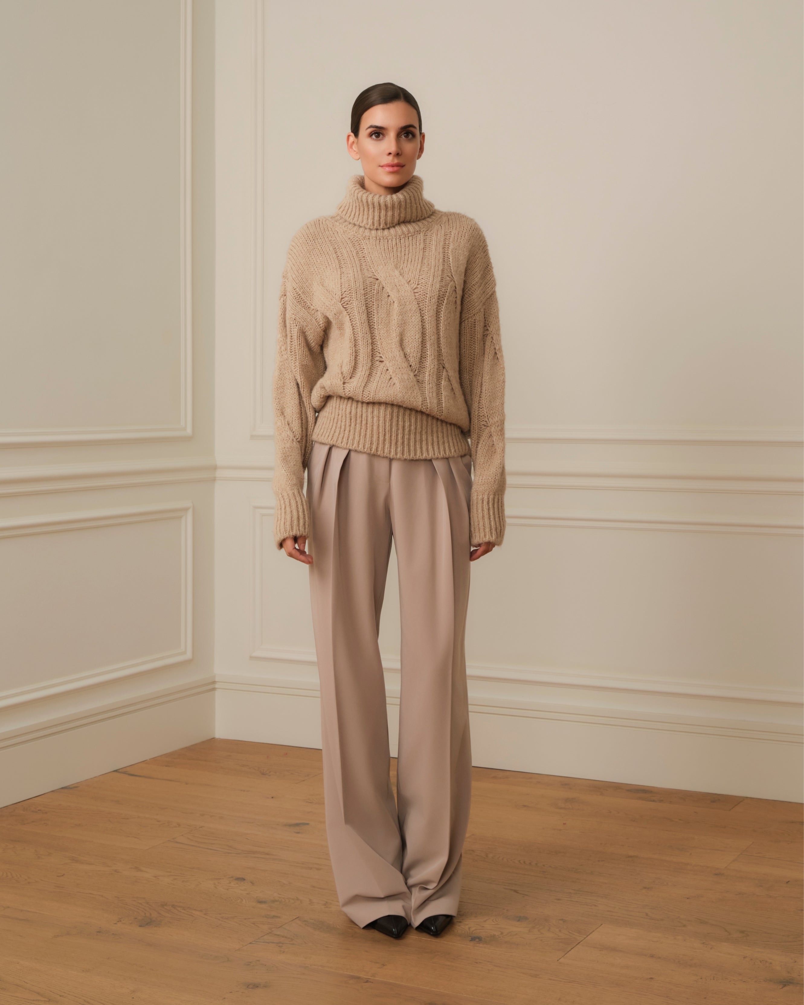 PANTALÓN PALAZZO CON DOBLE PINZA BEIGE