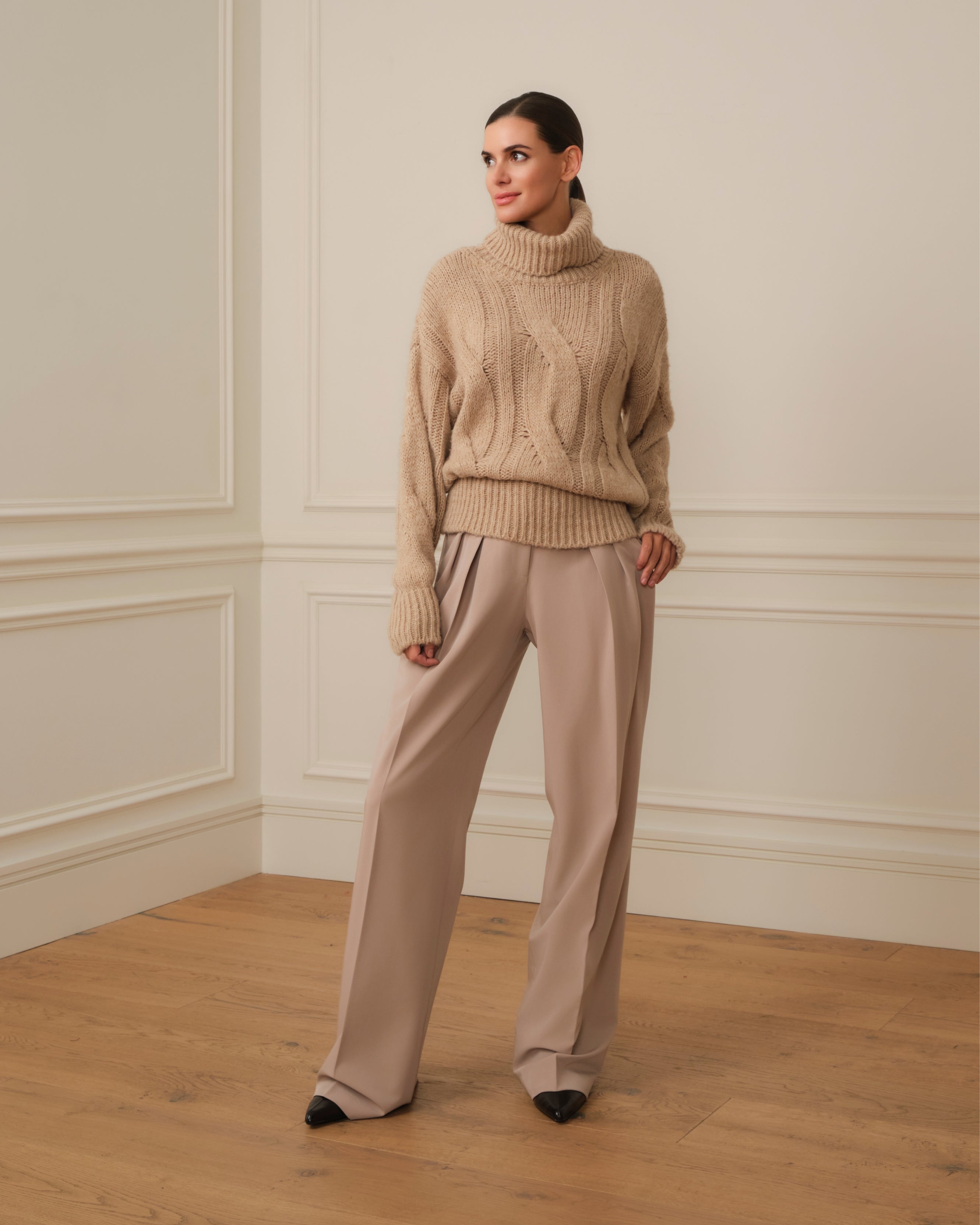 PANTALÓN PALAZZO CON DOBLE PINZA BEIGE