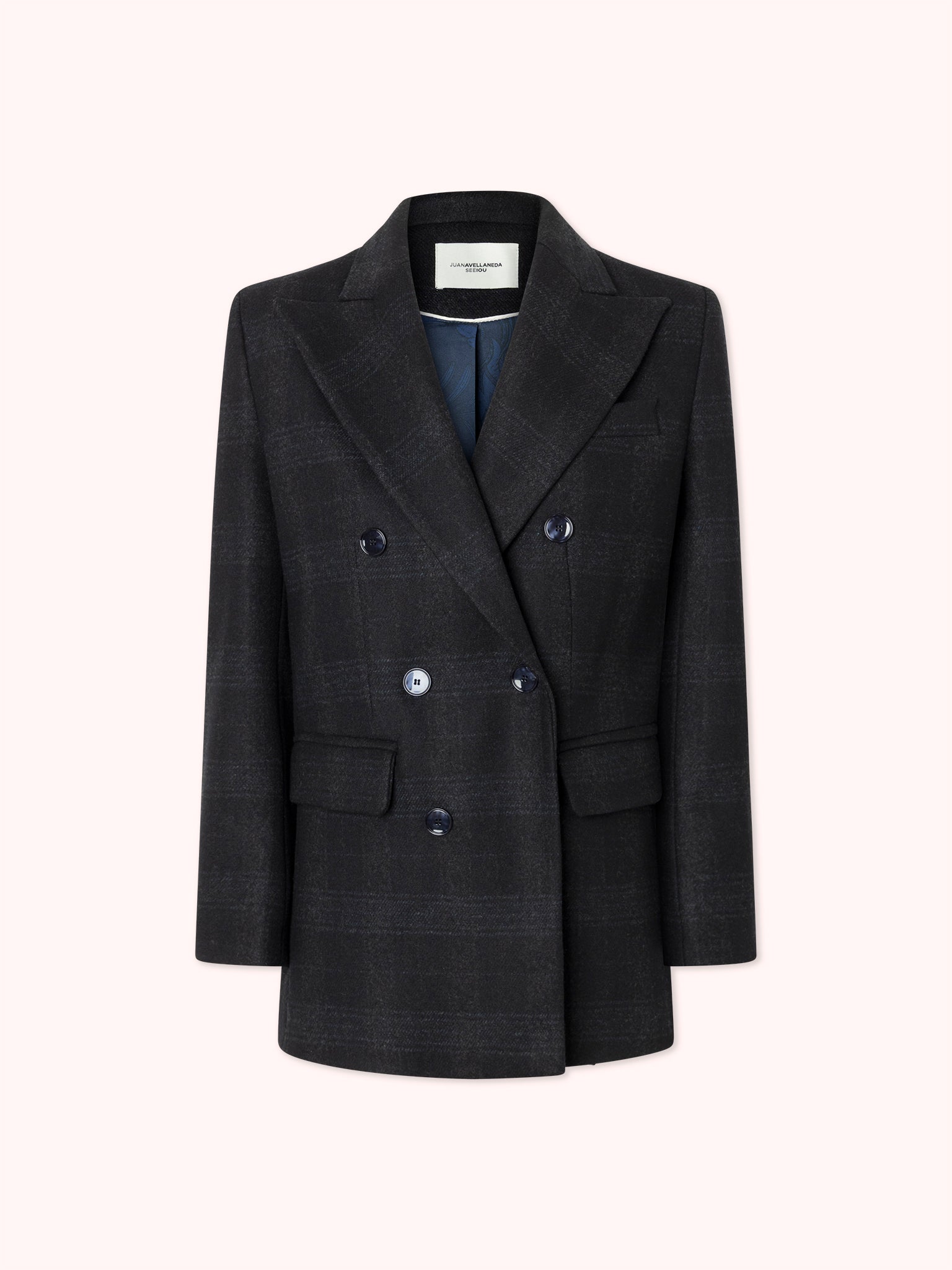 BLAZER CRUZADA DE CUADROS AZUL MARINO