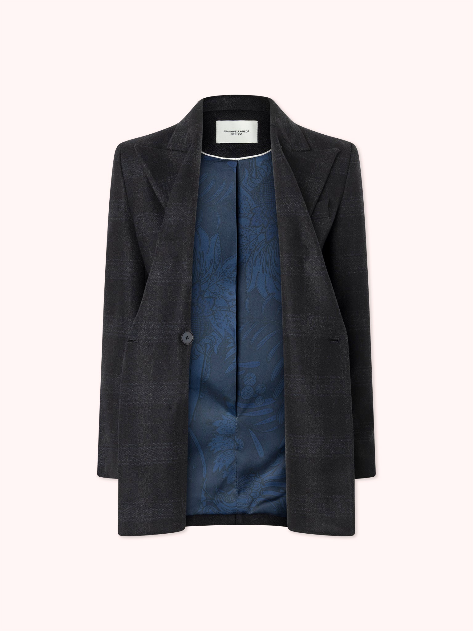 BLAZER CRUZADA DE CUADROS AZUL MARINO