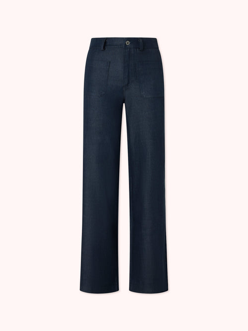 PANTALÓN FLARE CON BOLSILLOS DENIM AZUL MARINO