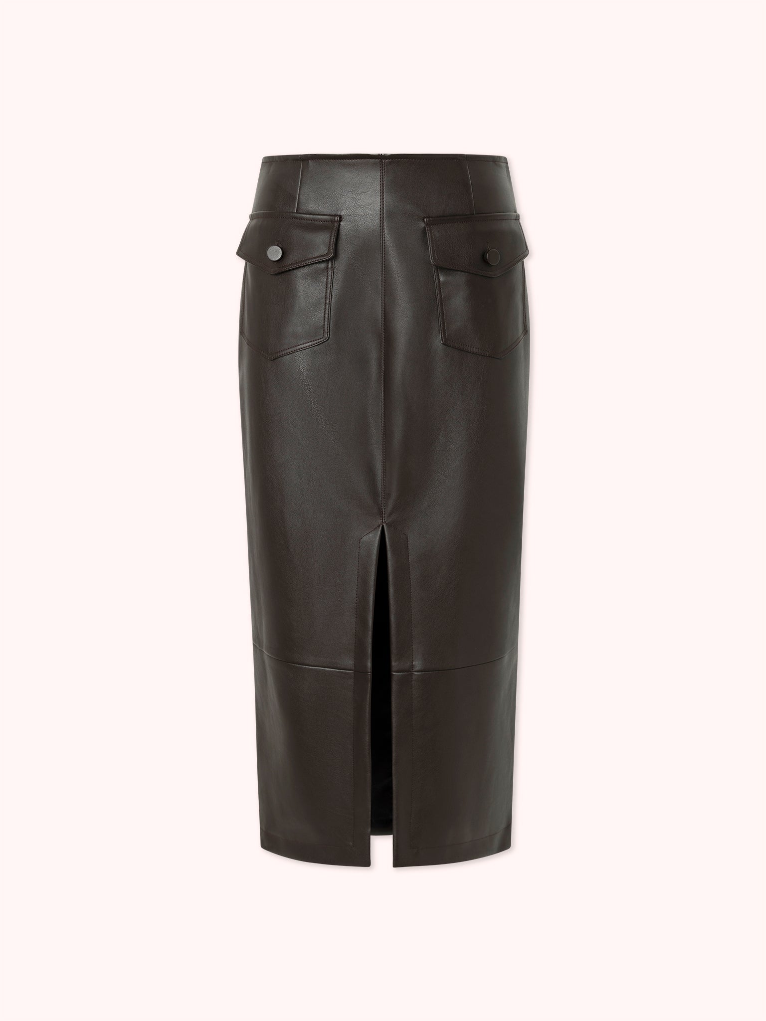 FALDA MIDI CON APERTURA FRONTAL EFECTO PIEL MARRÓN