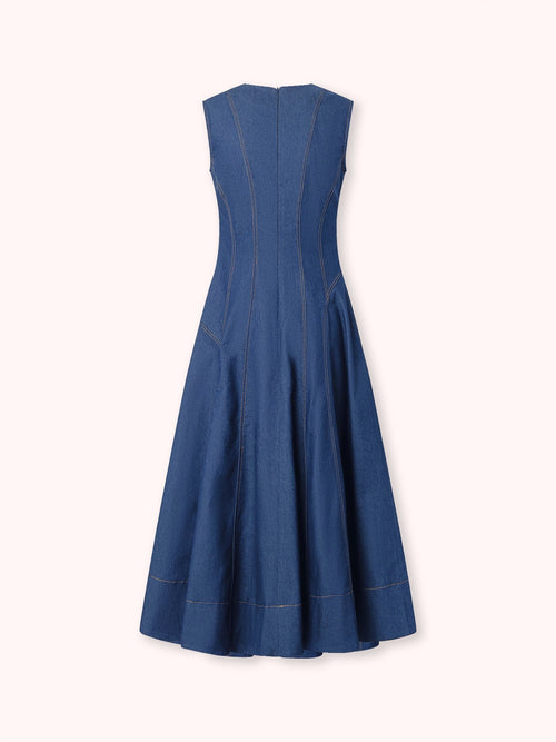 VESTIDO MIDI CON COSTURAS VISTAS DENIM