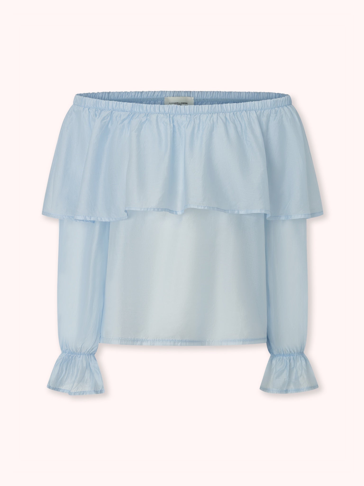 BLUSA OFF SHOULDER CON VOLANTE CELESTE