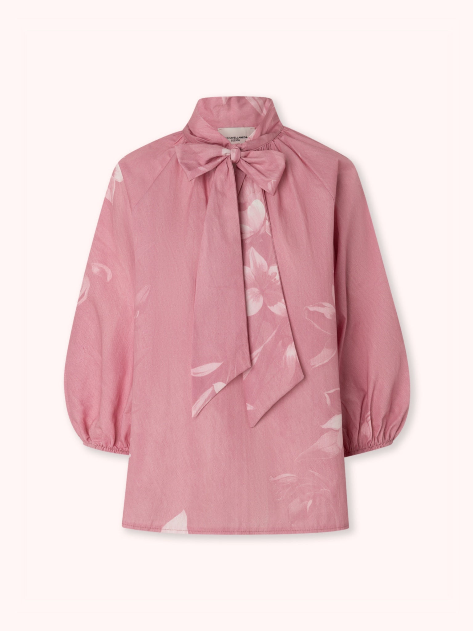 BLUSA MANGA ABULLONADA CON ESTAMPADO FLORAL ROSA