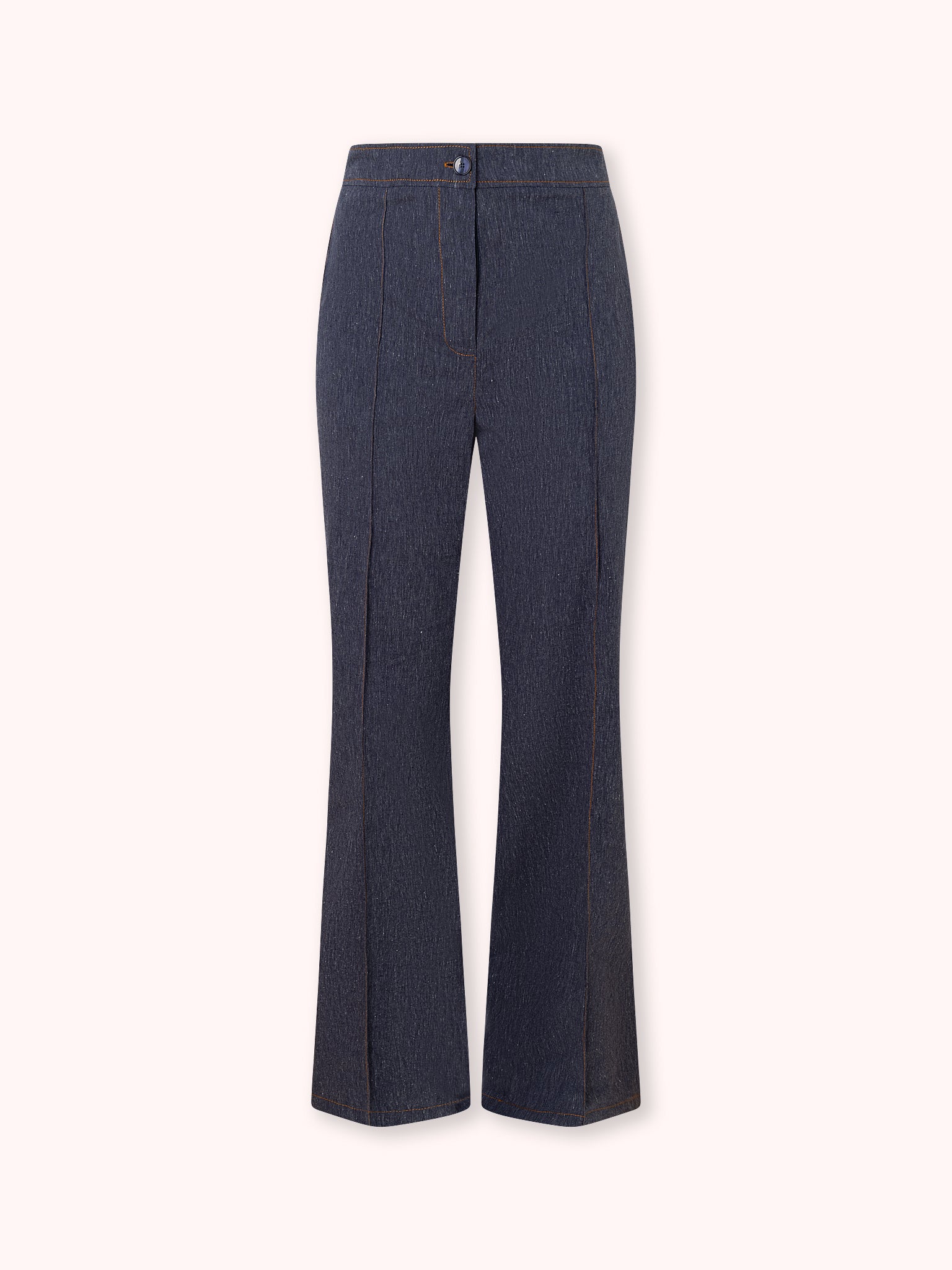 PANTALÓN FLARE CON COSTURAS VISTAS DENIM JASPEADO