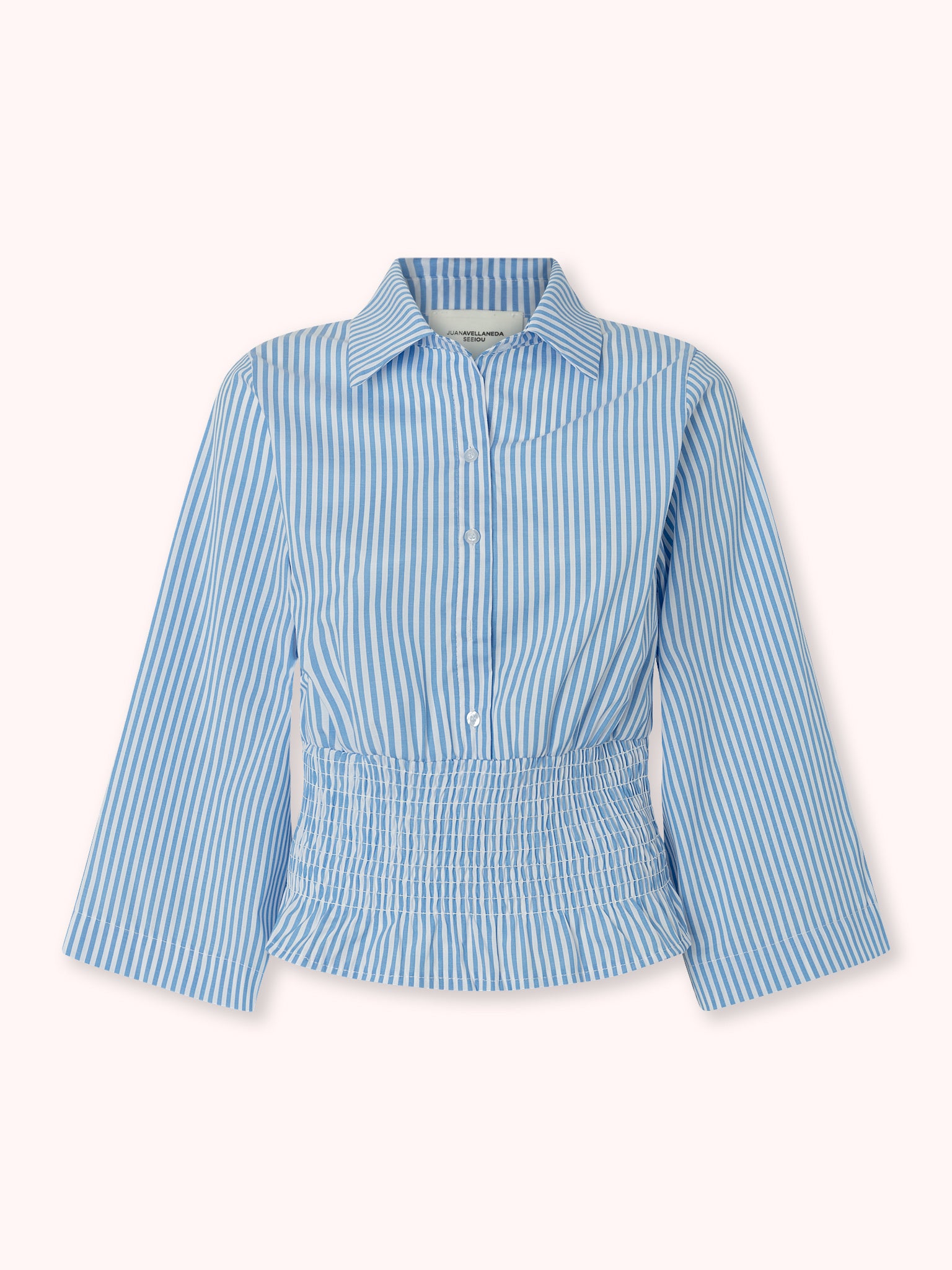 CAMISA FRUNCIDA DE RAYAS AZUL