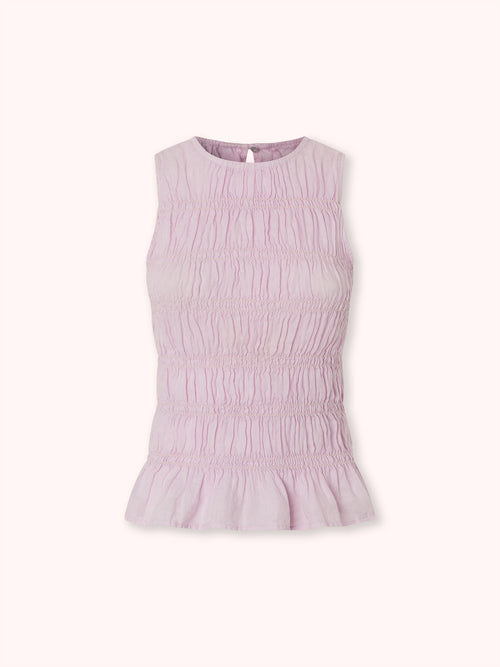 TOP FRUNCIDO SIN MANGAS ROSA