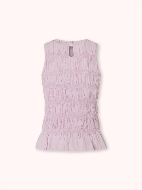 TOP FRUNCIDO SIN MANGAS ROSA