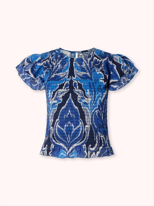 TOP NIDO DE ABEJA ESTAMPADO AZUL