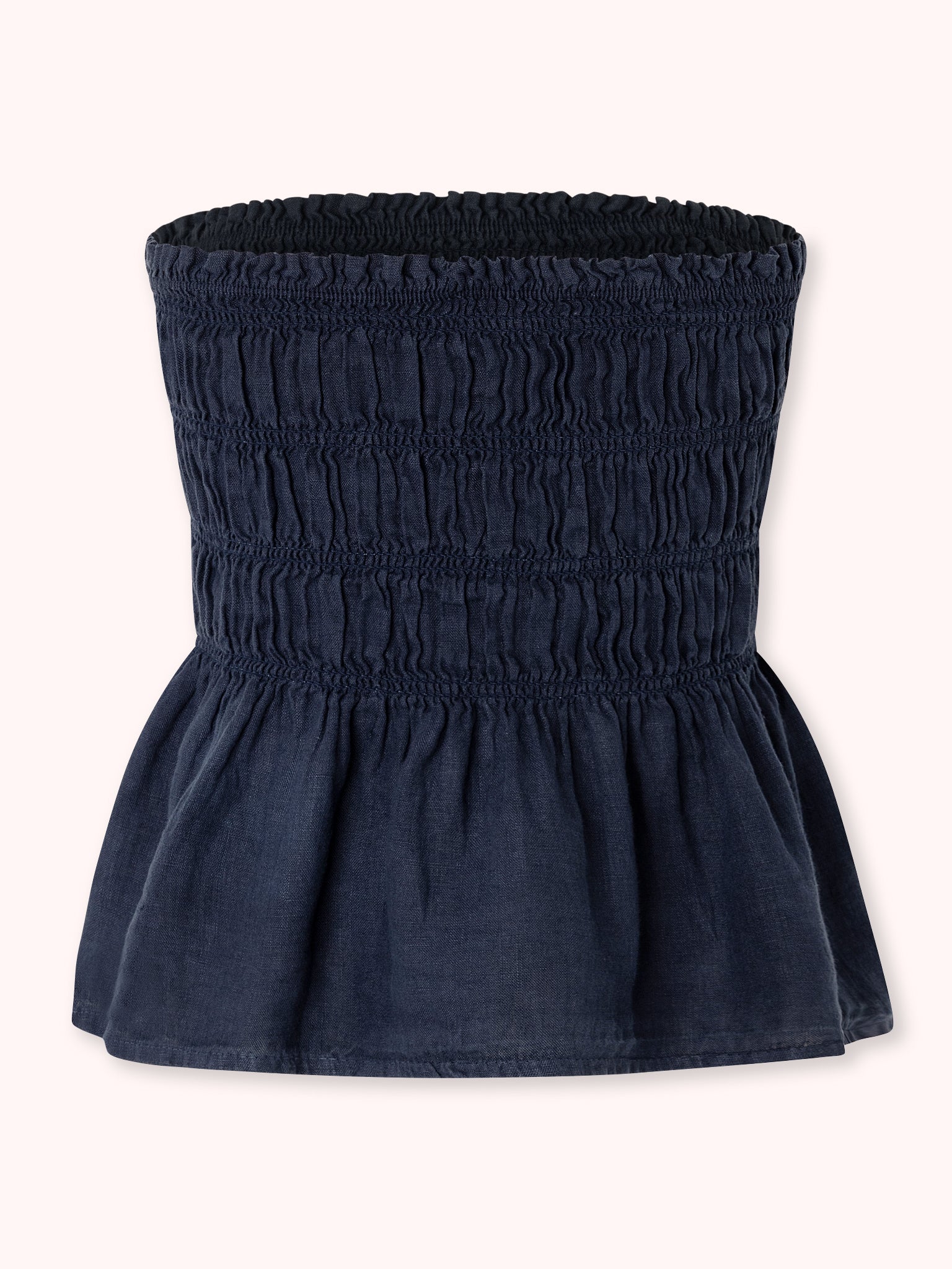 TOP CON NIDO DE ABEJA Y VOLANTE AZUL MARINO